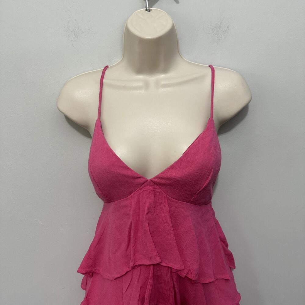 Hollister Mini Dress Womens XS Hot Pink Strappy Tiered Ruffle Babydoll Coquette - Picture 2 of 9